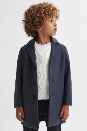 Reiss Airforce Blue Gable Junior Single Breasted Epsom Overcoat