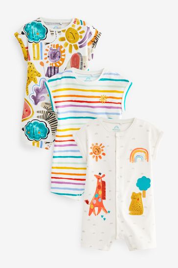 Multi Bright Character Baby Romper 3 Pack (0mths-3yrs)