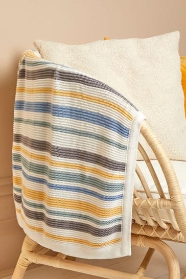 JoJo Maman Bébé Brown Chunky Knit Pastel Striped Blanket