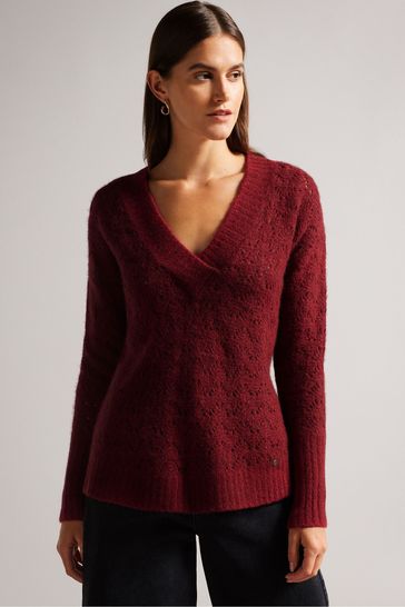Ted Baker Red Jackeiy V-Neck Sweater