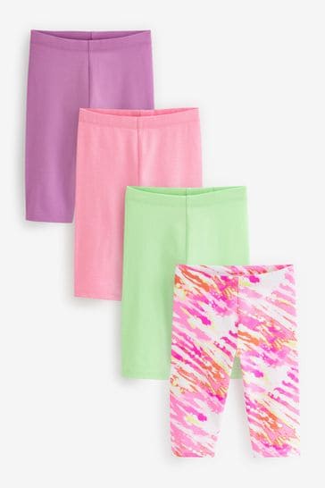 Pink/ Lime Green/ Purple/ Tie Dye Cropped Leggings 4 Pack (3-16yrs)