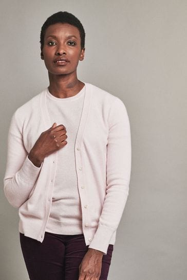 Pure Collection Pink Cashmere V-Neck Cardigan