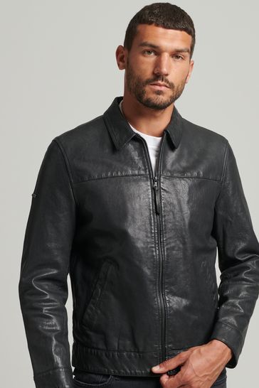 Buy Superdry Black Slim Fit Coach Leather Jacket from the Next UK