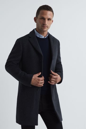 Blue overcoat single hot sale breasted wool