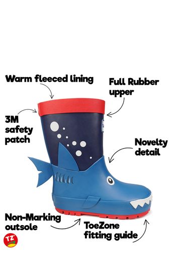 ToeZone Blue Shark Rain Boots