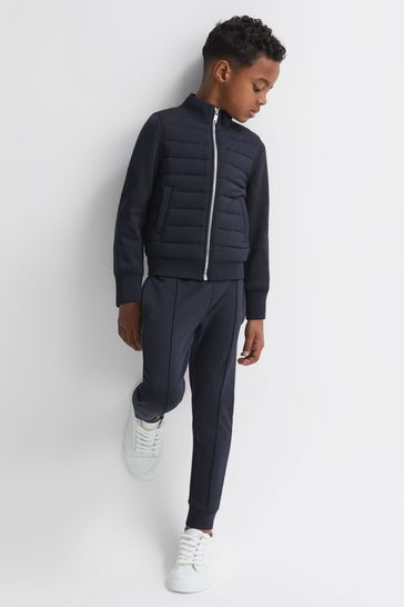 Reiss Navy Flintoff Senior Funnel Neck Quilted Hybrid Jacket