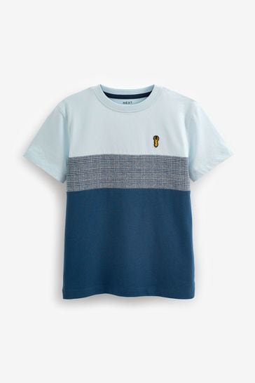 Blue Check Texture Colourblock Short Sleeve T-Shirt (3-16yrs)