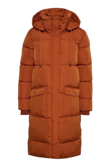 Kaffe Red Anika Long Padded Hooded Coat