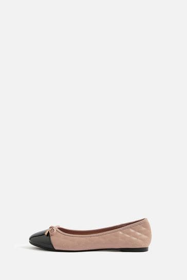Accessorize Nude Quilted Patent Toe Ballerina Flats