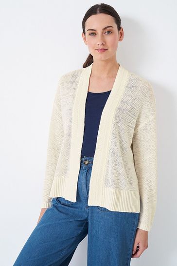 Crew Clothing Company White Textured Cotton Casual Cardigan
