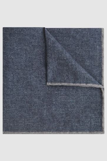 Reiss Airforce Blue Halley Wool-Silk Blend Pocket Square
