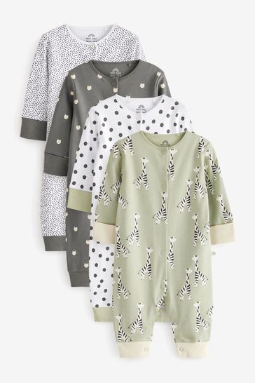Mint Green/Grey/White Giraffe Mini Print Baby Printed Sleepsuits 4 Pack (0mths-3yrs)