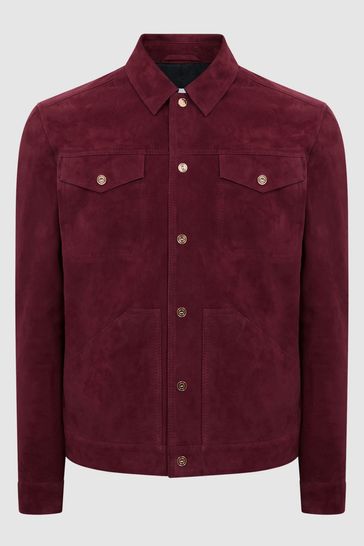 Buy Reiss Bright Rose Disco Press Stud Suede Trucker Jacket from