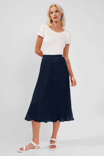 French Connection Navy Blue Ella Chiffon Pleated Midi Skirt