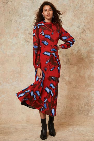 Mint Velvet Red Ashley Bias Cut Midi Dress