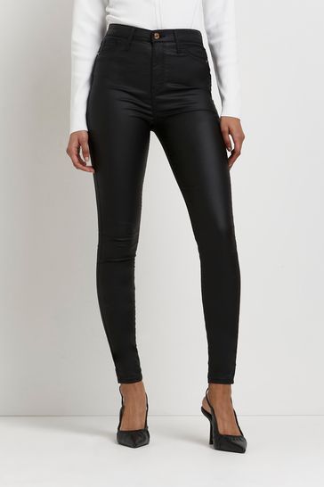 River Island Black High Rise Skinny Coated Jeans