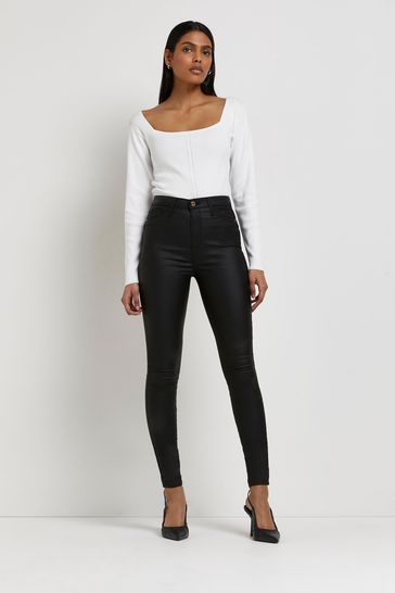 Buy River Island Black High Rise Skinny Coated Jeans from Next Germany