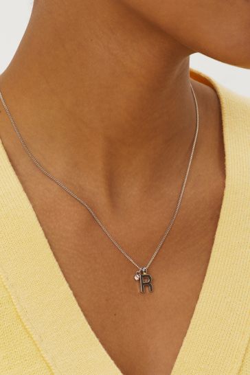 Silver Tone Initial Necklace
