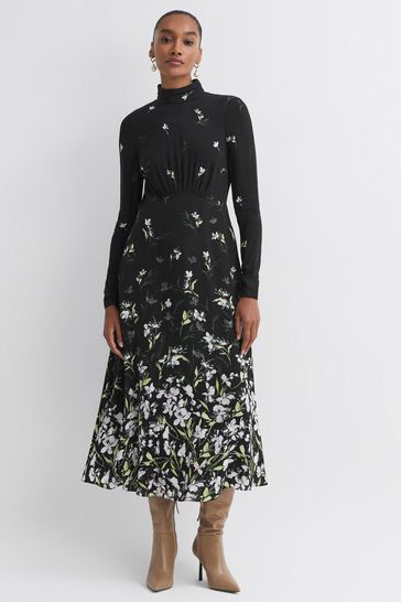 Florere Floral High Neck Midi Dress