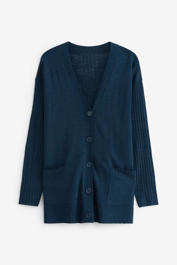 Buy Navy Blue Rib Sleeve Button Up Linen Cardigan from Next Slovakia