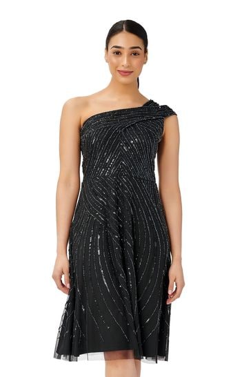 Adrianna papell black one shoulder dress sale