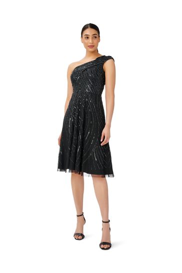 Buy Adrianna Papell Black Beaded One Shoulder Dress from Next