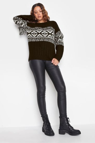 Long Tall Sally Black Tassel Jaquard Jumper