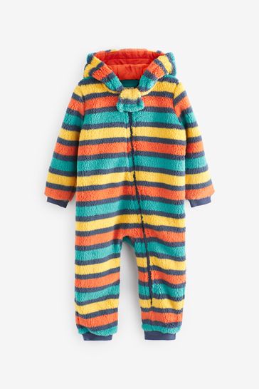 Frugi Blue Ted Recycled Fleece Snuggle Suit Stripe