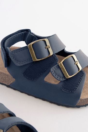Navy Standard Fit F Double Buckle Cushioned Footbed Sandals
