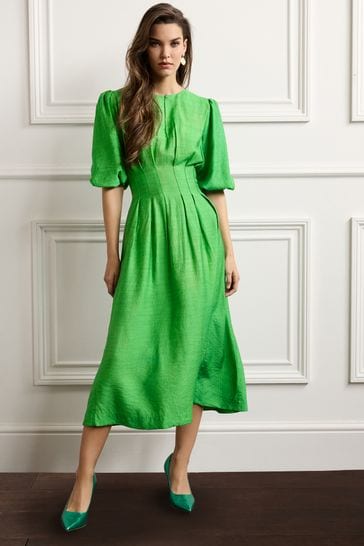 Buy Green Pintuck Midi Dress from Next Luxembourg