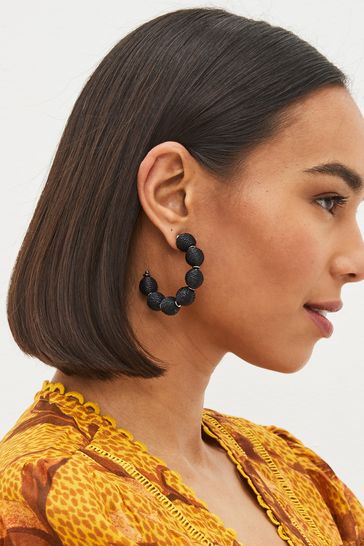 Buy Black Thread Wrapped Ball Hoop Earrings from Next Denmark