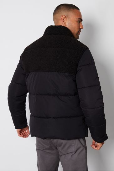 Buy Threadbare Black Borg Panel Funnel Neck Puffer Jacket from