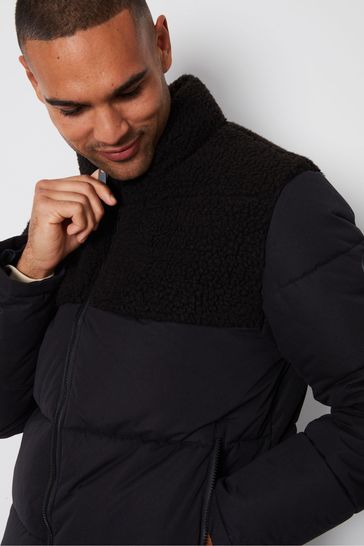 Threadbare Black Borg Panel Funnel Neck Puffer Jacket