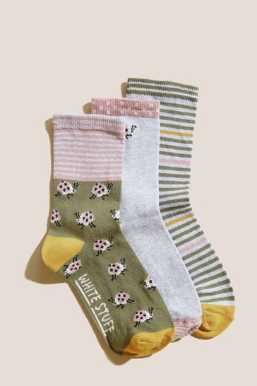 White Stuff Green Ladybird Socks 3 Pack