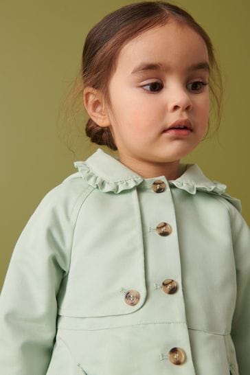 Sage Green Shower Resistant Frill Collar Smart Mac Coat 3mths 7yrs