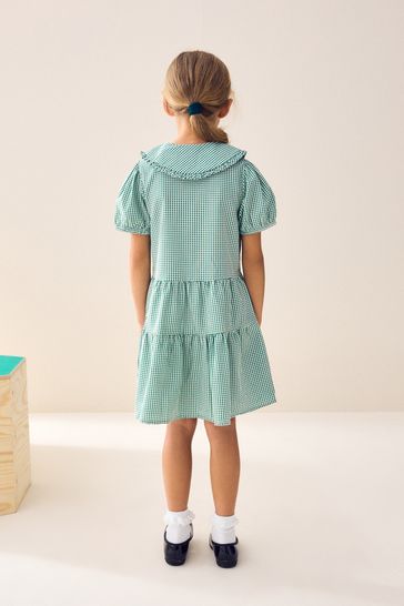 Girls green gingham school dress hotsell