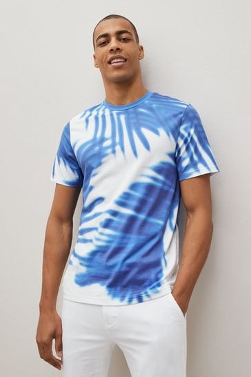 Blue Palm Leaf Dip Dye T-Shirt