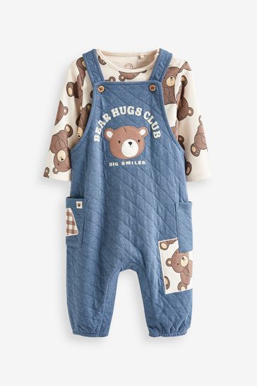 Blue Bear Baby Quilted Dungaree And Bodysuit Set (0mths-3yrs)