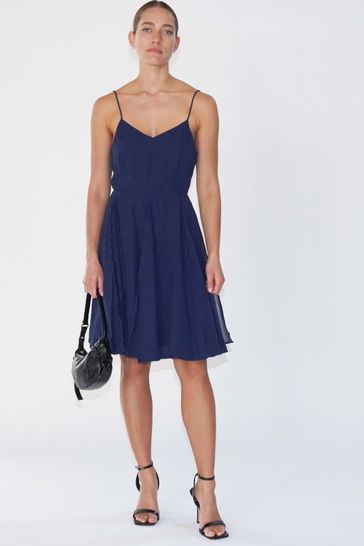 Religion Blue Jewell Midi Maxi Dress with Spaghetti Straps and Full Skirt
