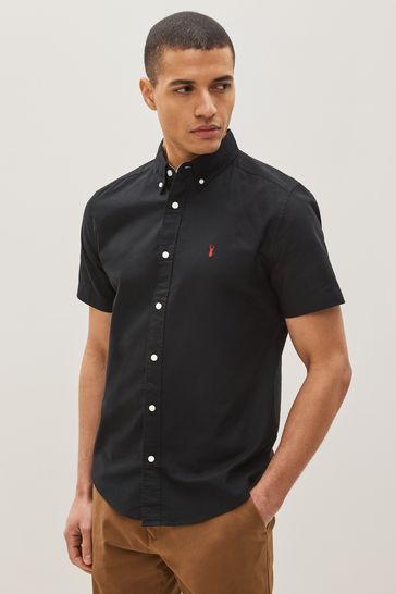 Black Regular Fit Short Sleeve Oxford Shirt