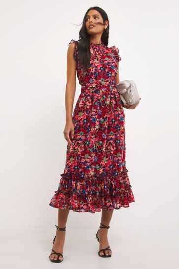 JD Williams Red Floral Frilled Maxi Dress