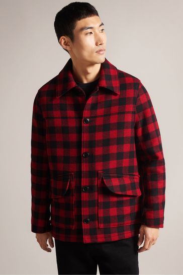 Ted Baker Red Nutley Check Wool Overshirt