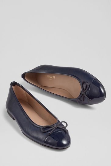 Navy leather ballet pumps sales