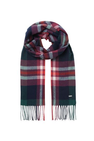 Joules Blue Bracken Check Warm Handle Scarf