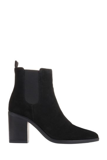 Black suede top heeled chelsea boots
