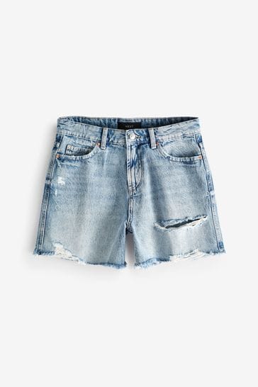 Blue ripped high waisted denim shorts on sale