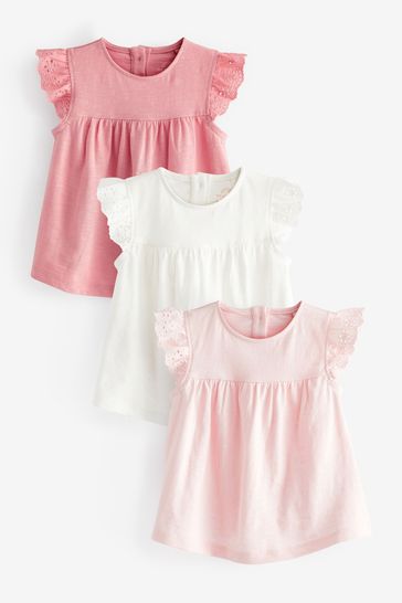 Pink Baby Broderie T-Shirt Set 3 Pack