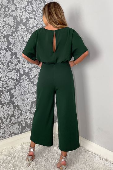 Buy AX Paris Blue Tie Waist Short Sleeve Culotte Jumpsuit from
