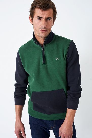 Crew Clothing Company Green Colourblock Cotton Casual Sweatshirt
