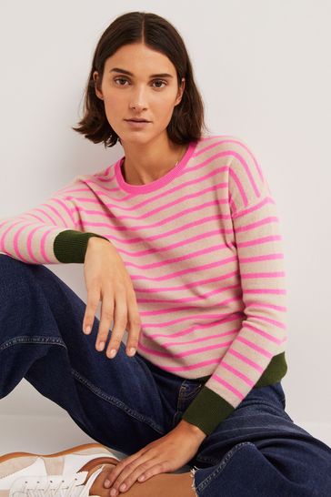 Boden Pink Striped Cashmere Jumper
